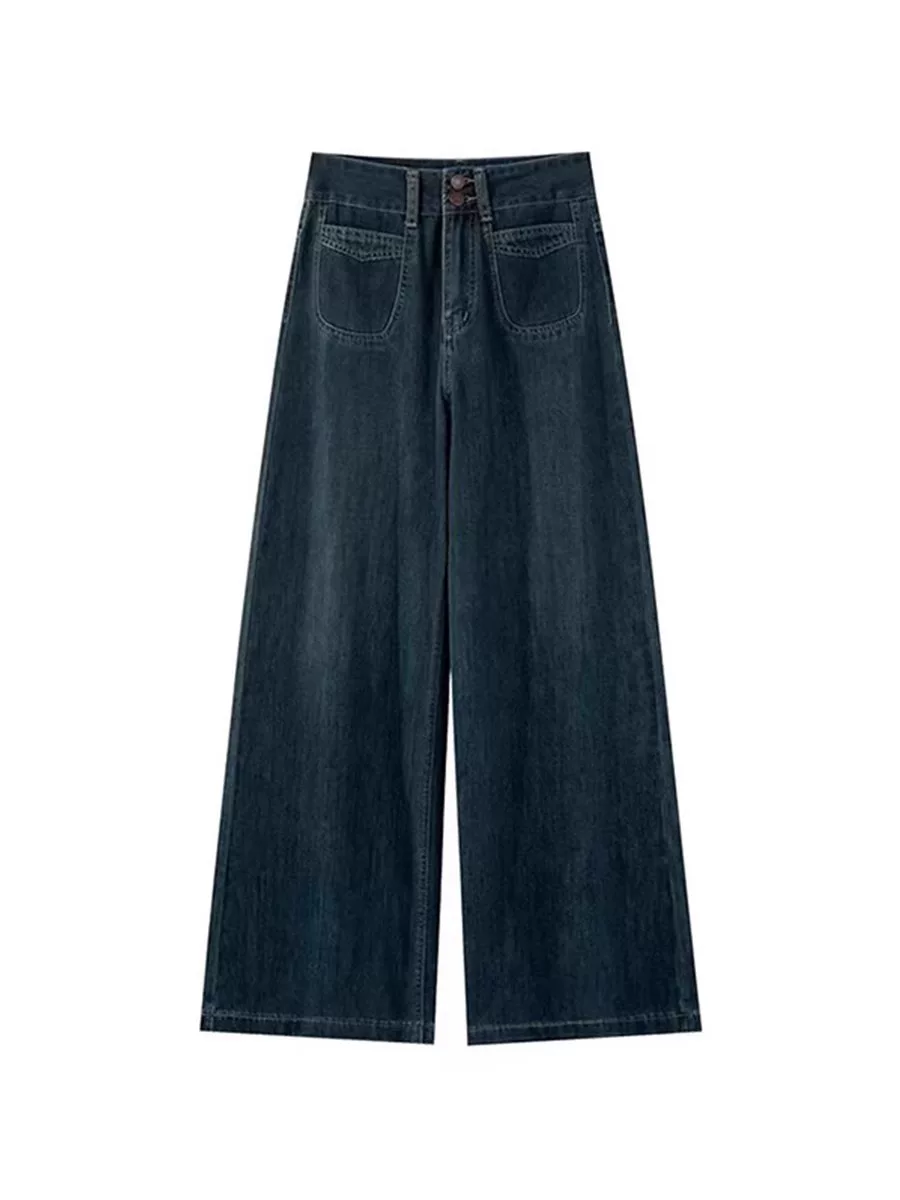 Quần jean ống rộng kiểu dáng lười biếng dành cho nữ, cỡ lớn, kiểu dáng mùa thu mới dành cho người có thân hình quả lê, lưng cao, dáng rộng, dáng thon gọn, quần dài đến sàn