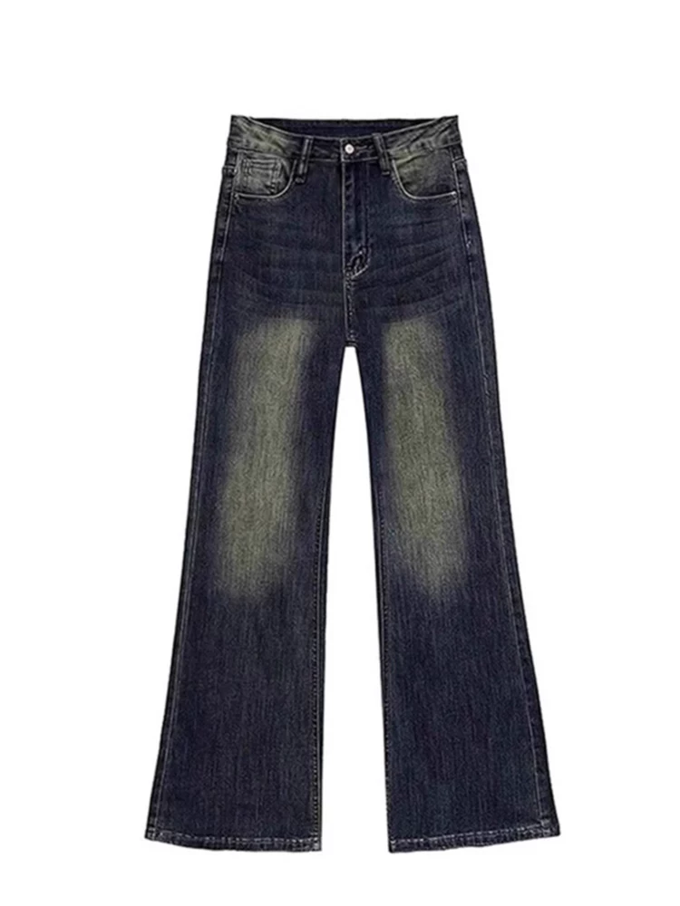 Quần jean ống đứng dáng quả lê hơi loe dành cho nữ, đầu thu, size lớn, lưng cao, rộng rãi, tôn dáng, không bó sát, quần ống rộng