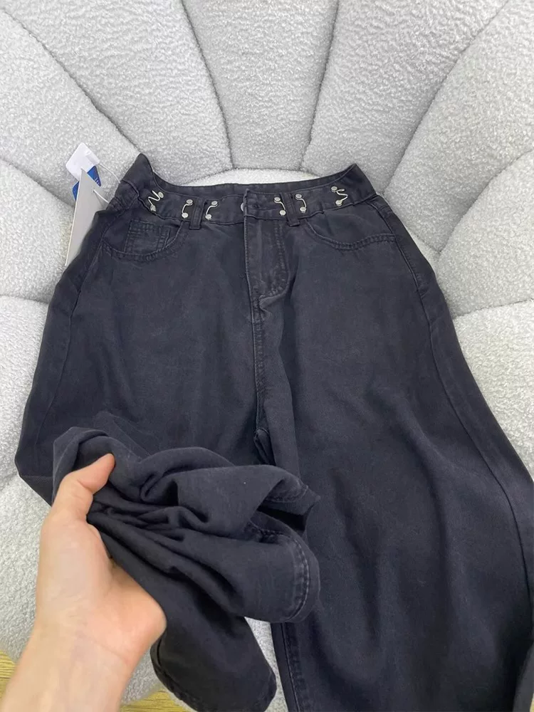 Quần jean Tencel dáng quả lê dành cho nữ, kiểu dáng mỏng mùa hè, cỡ lớn, cạp cao, mềm mại, tôn dáng, quần ống rộng dài chạm sàn chất liệu lụa đá