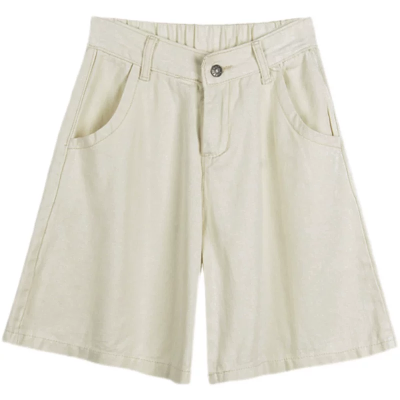 Quần short denim trắng dáng quả lê dành cho nữ, size lớn mùa hè, cạp cao, dáng rộng, tôn dáng, quần ống rộng dáng chữ A năm điểm