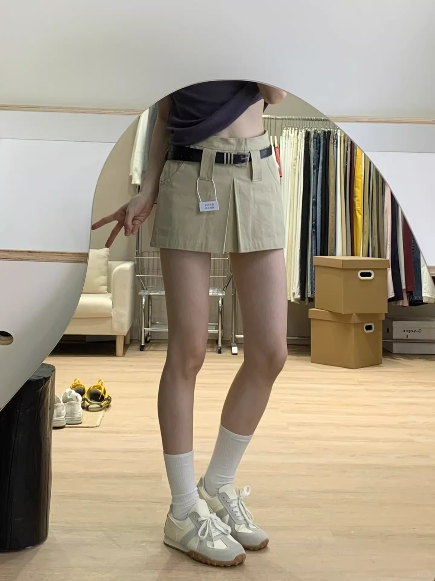 Váy ngắn denim kaki nữ, kiểu mới hè 2025, size lớn, cạp cao, che hông, tôn dáng, kiểu dáng chữ A, hot girl.