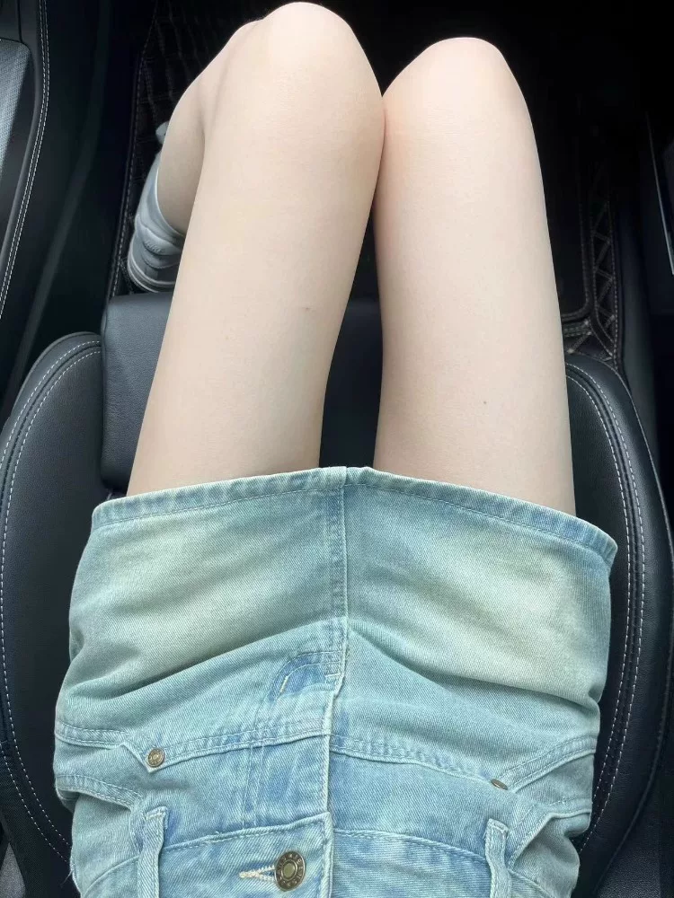 Váy ngắn denim dáng quả lê dành cho nữ, size lớn mùa hè, cạp cao, che bụng, váy nửa thân thon gọn, váy chữ A che hông.