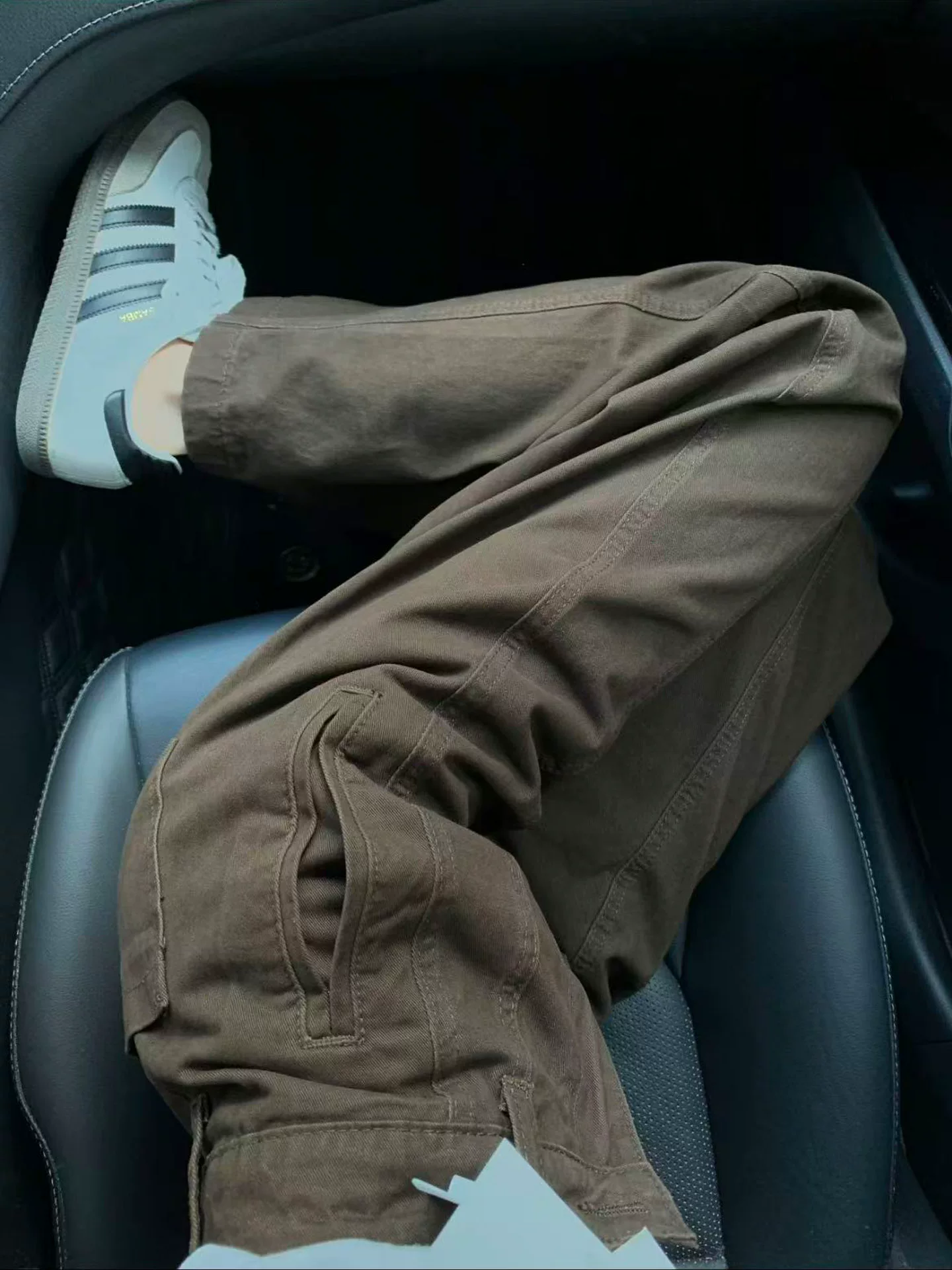 Quần jean ống đứng màu cà phê cổ điển dành cho nữ, mùa thu, cỡ lớn, lưng cao, dáng suôn, thon gọn, dáng quả lê, quần ống rộng