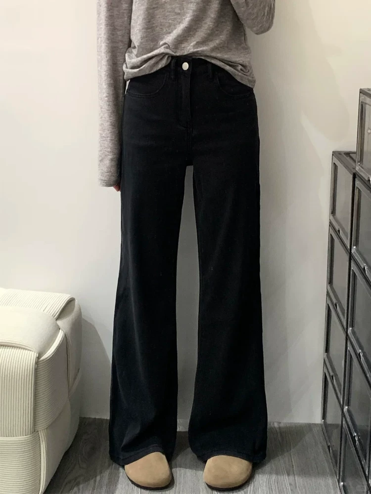 Quần jean đen Tencel dáng loe dành cho nữ, kiểu dáng mỏng mùa hè, cỡ lớn, lưng cao, dáng rộng, mềm mại, tôn dáng, quần ống loe