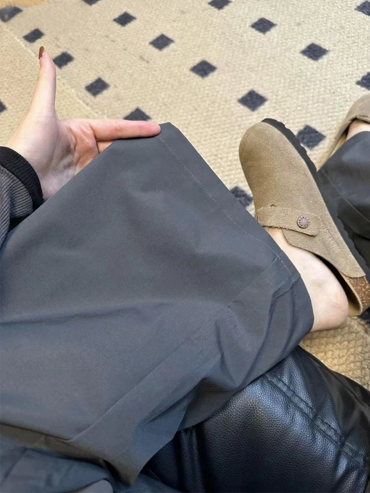 Quần cargo dáng thẳng kiểu Mỹ dành cho nữ, dáng quả lê, size lớn mùa xuân, cạp cao, che hông, tôn dáng, quần ống rộng thường ngày