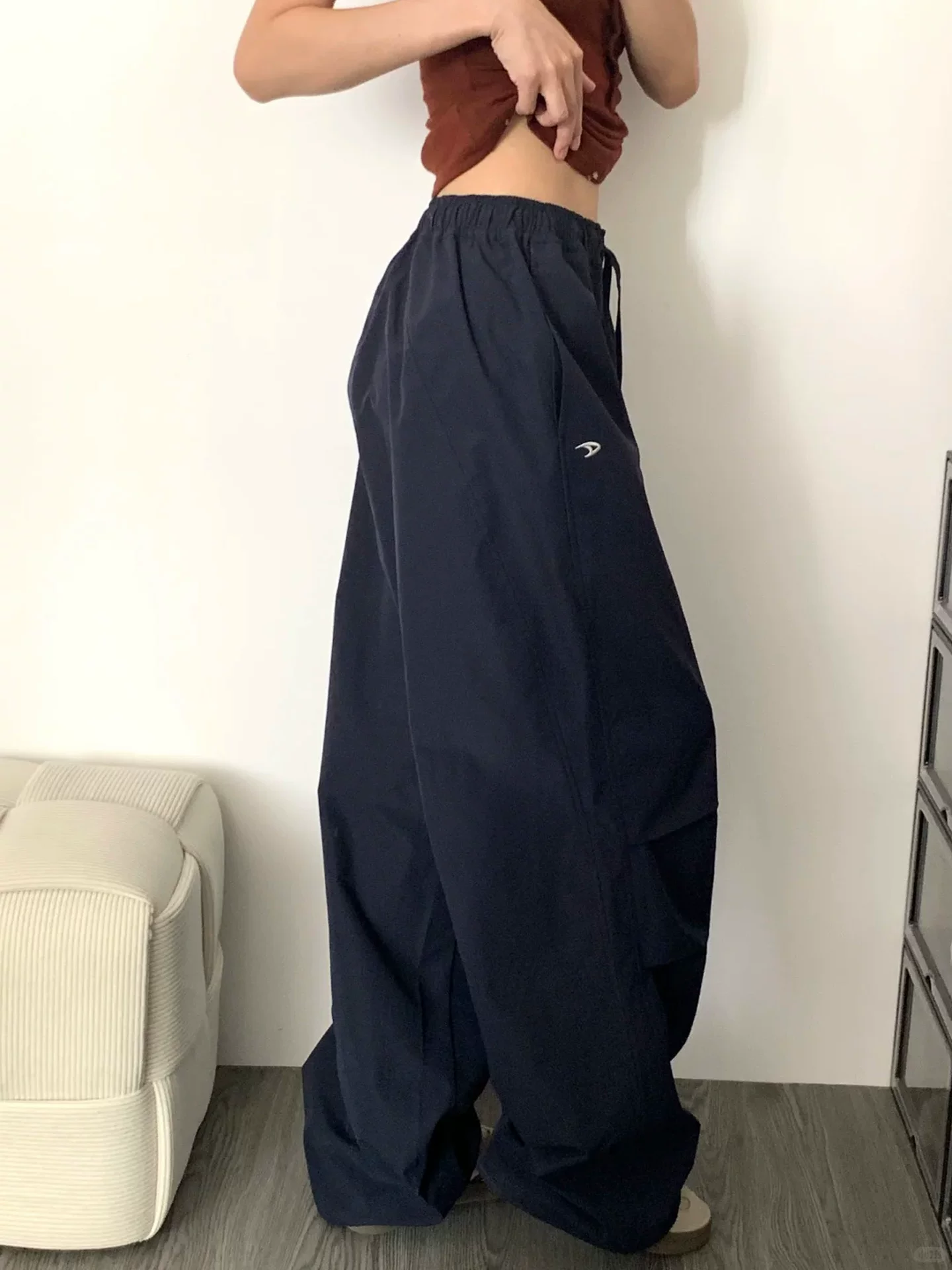 Quần ống rộng kiểu Mỹ dành cho nữ, cỡ lớn mùa hè, mặc đầu thu, lưng cao, dáng rộng, giảm béo, nhanh khô, quần thể thao thông thường