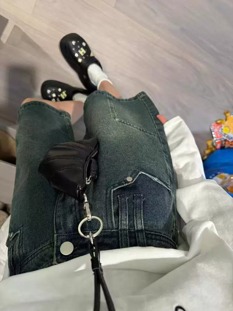 Quần short denim cổ điển kiểu Mỹ dành cho nữ, cỡ lớn mùa hè, lưng cao, dáng rộng, thon gọn, dáng quả lê, quần short dài vừa phải ống rộng