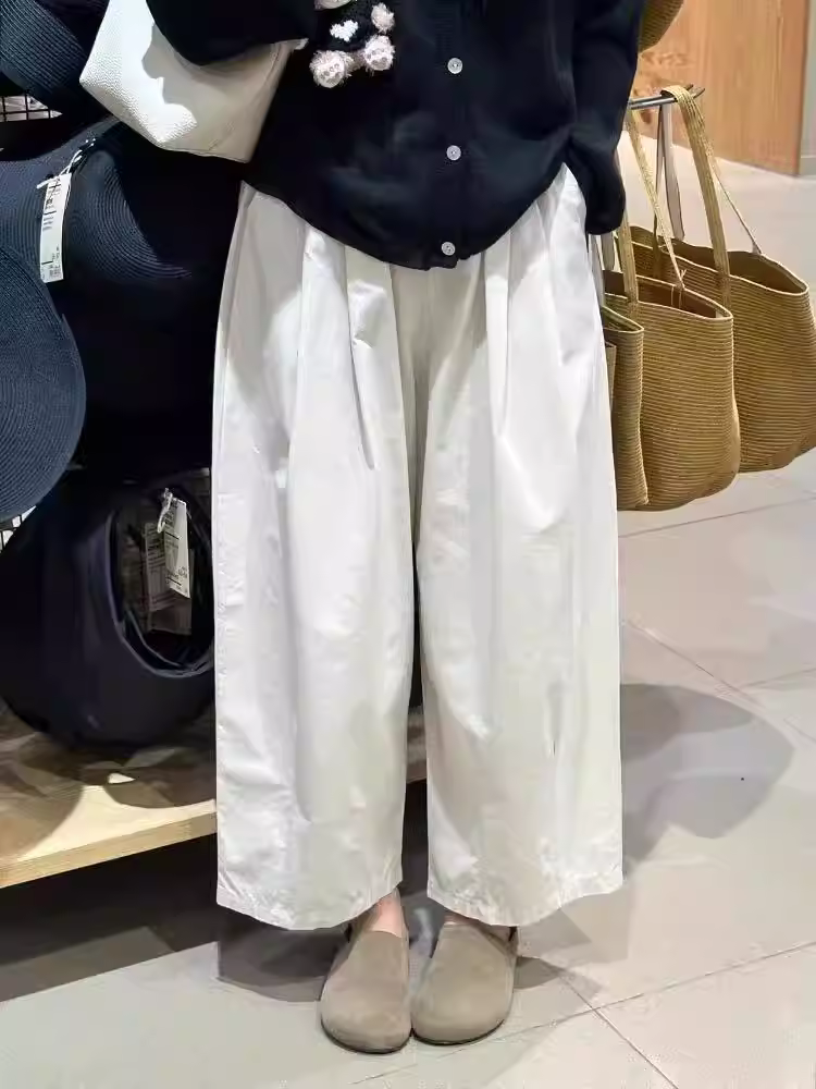 Quần ống rộng màu trắng dành cho nữ, quần Yamamoto kiểu dáng mùa hè mới, cỡ lớn, lưng cao, dáng rộng, dáng suông, quần bóng dáng rộng.