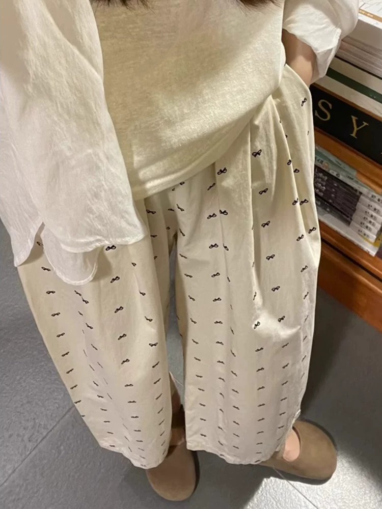 Quần âu kiểu Nhật có nơ dành cho nữ, quần bóng dáng rộng cỡ lớn mùa hè, quần ống rộng Yamamoto cạp cao, dáng rộng, tôn dáng