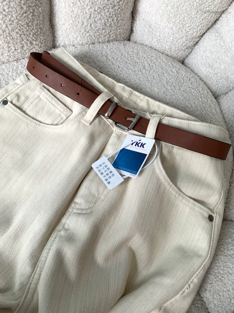 Quần jean ống rộng màu mơ nhạt dành cho nữ, mùa thu đông, cỡ lớn, lót lông cừu, dày dặn, cạp cao, dáng rộng, thon gọn, ống thẳng, quần dài chạm sàn.