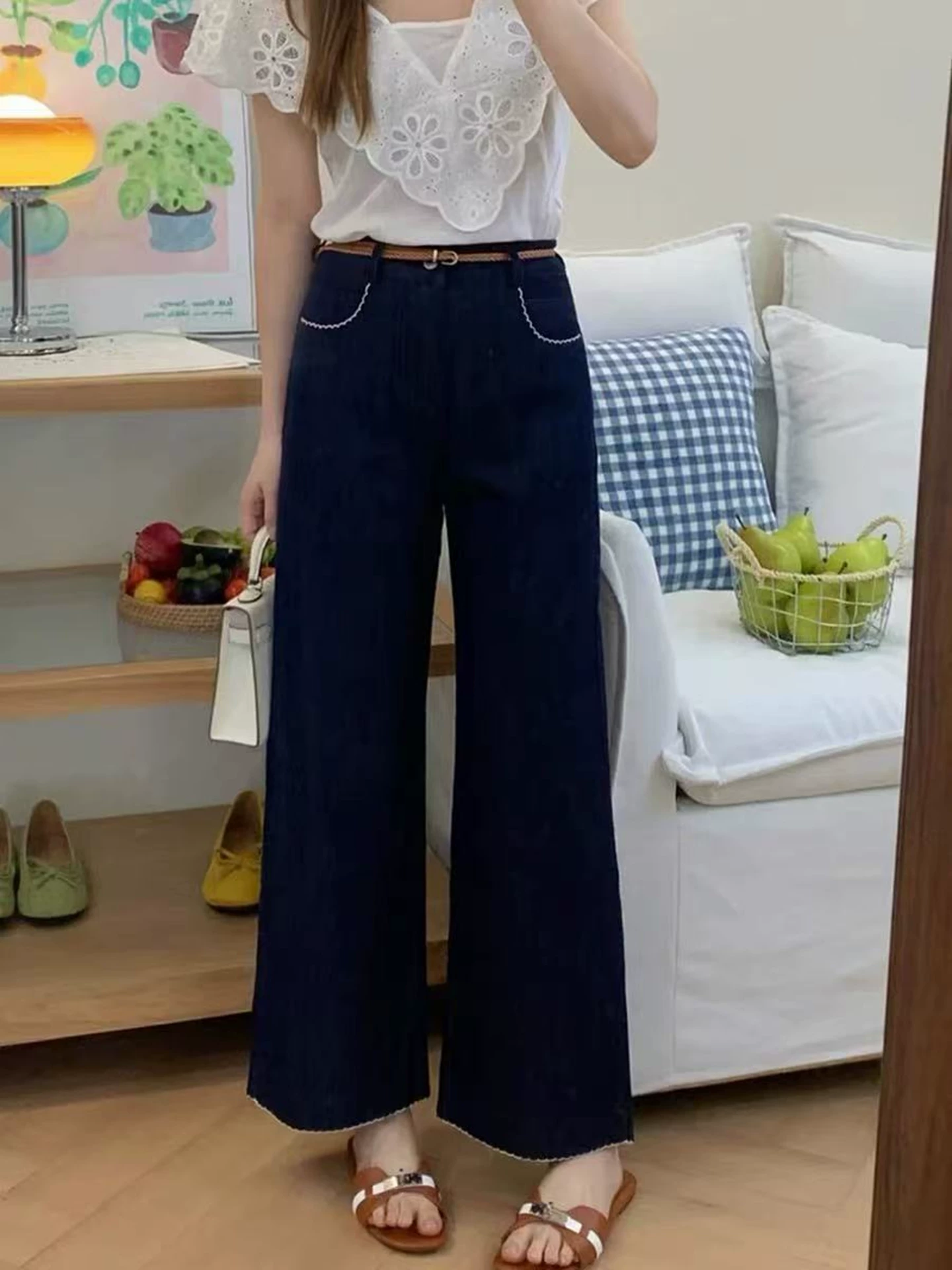 Quần jean Tencel chống phai màu cho nữ, size lớn mùa hè, cạp cao, dáng suôn, tôn dáng, chất liệu lụa đá, quần ống rộng, ống đứng, kiểu cropped