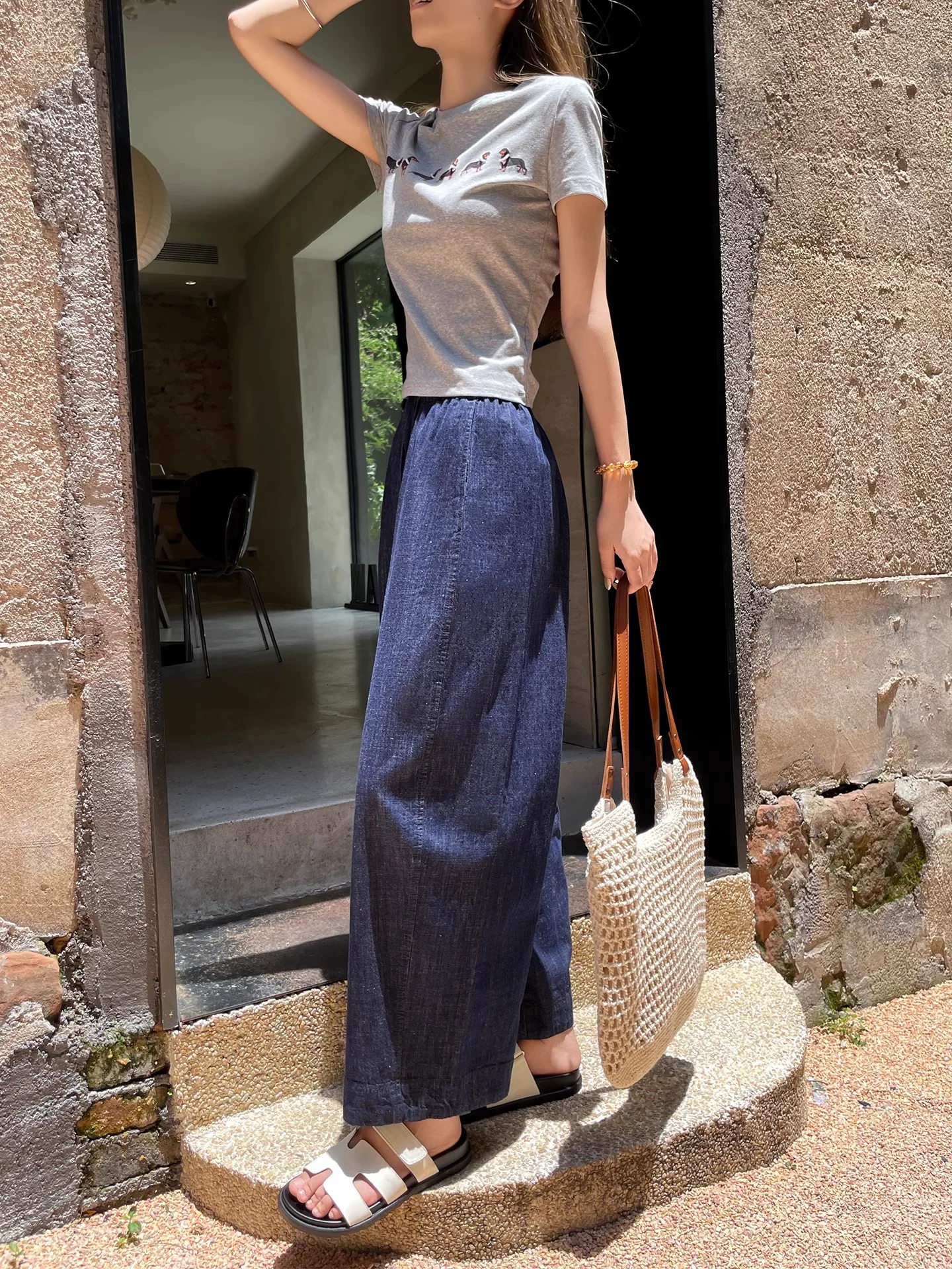 Quần jeans linen Tencel nữ hè 2025 kiểu mới, size lớn, cạp cao, dáng rộng, tôn dáng, ống rộng