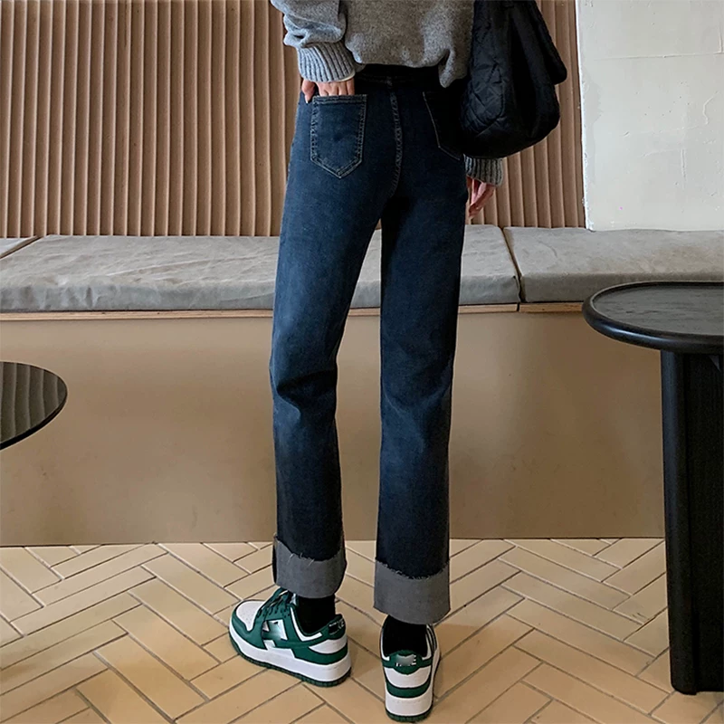 Quần jean ống đứng dáng lê dành cho nữ cỡ lớn, chị em mũm mĩm, cạp cao, rộng rãi, tôn dáng, co giãn, ống rộng
