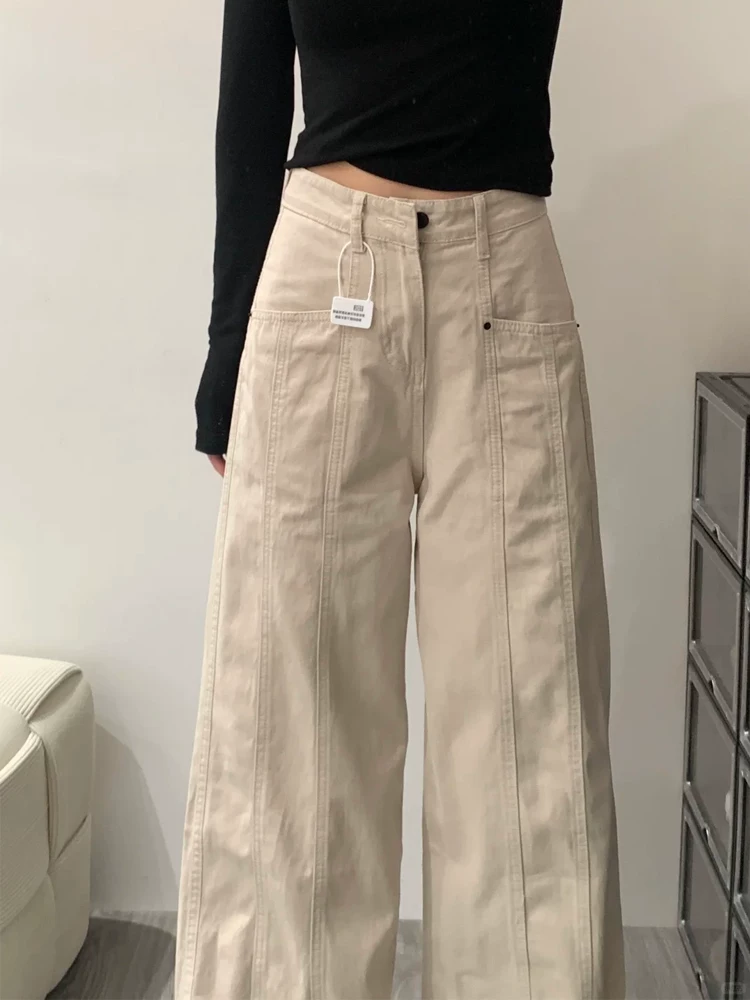 Quần jeans ống đứng màu mơ dành cho nữ, thu đông 2025, size lớn, cạp cao, rộng rãi, che hông, tôn dáng, quần cargo ống rộng