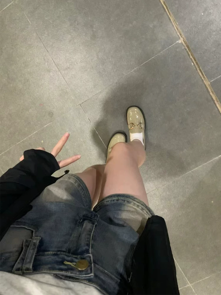 Quần short denim cổ điển kiểu Mỹ dành cho nữ, kiểu dáng mỏng mùa hè, thích hợp cho người hơi mũm mĩm, cỡ lớn, cạp cao, che hông, quần chữ A giảm béo.