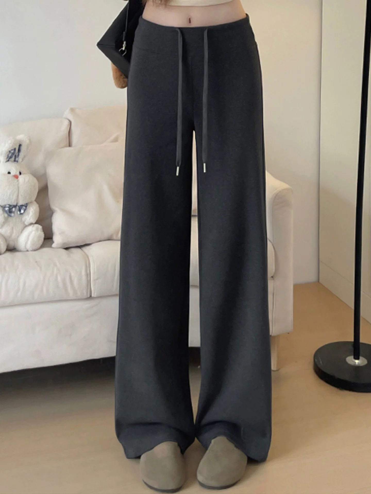 Quần thể thao ống đứng màu đen dành cho nữ, mùa thu 2005, cỡ lớn, lưng cao, tôn dáng, ôm dáng, kiểu dáng rộng, quần jogger dáng rộng thường ngày