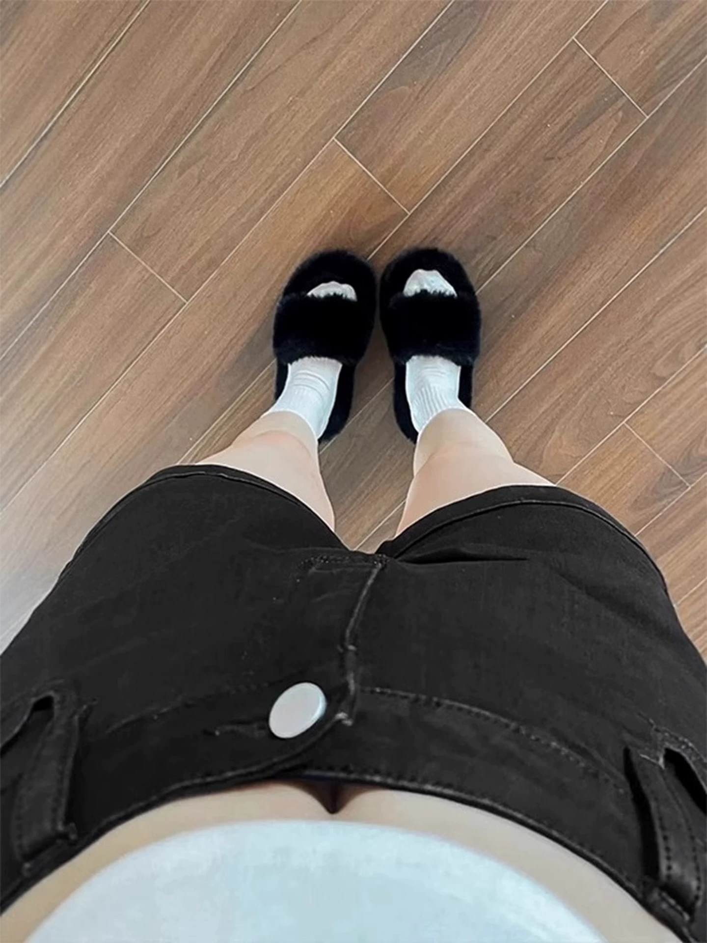 Quần short denim chữ A lưng cao màu đen dành cho nữ, cỡ lớn mùa hè, che bụng, giảm béo, dáng quả lê, quần ống rộng co giãn