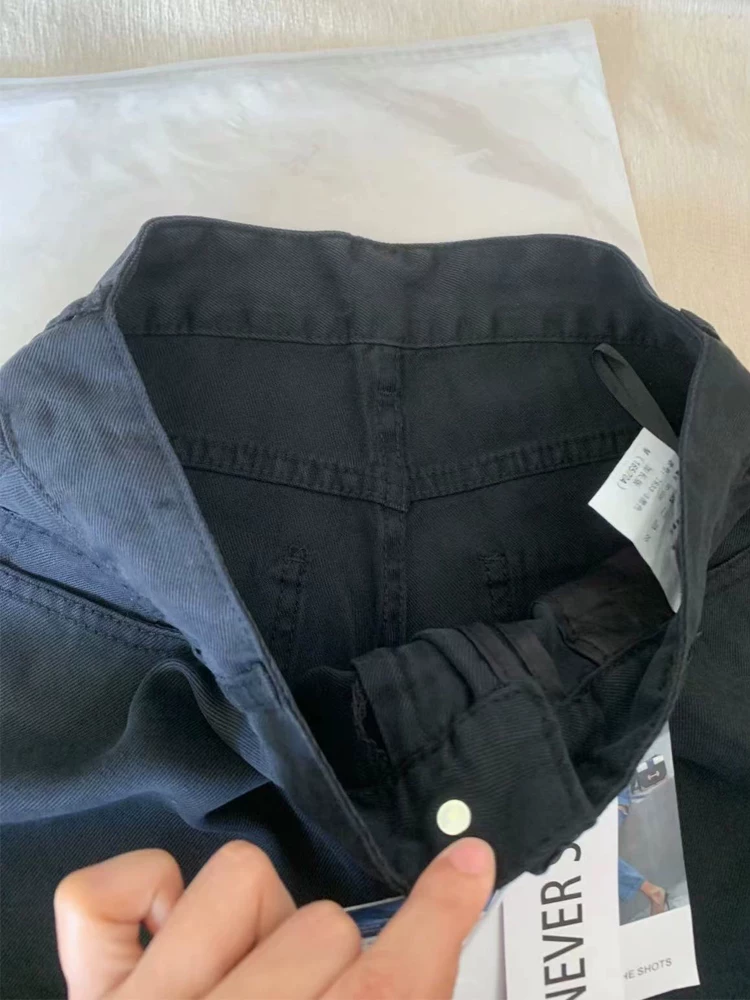 Quần jean đen Tencel ống thẳng, kiểu dáng mỏng mùa hè dành cho nữ cỡ lớn, cạp cao, tôn dáng, chất liệu lụa đá, quần ống rộng dài chạm sàn