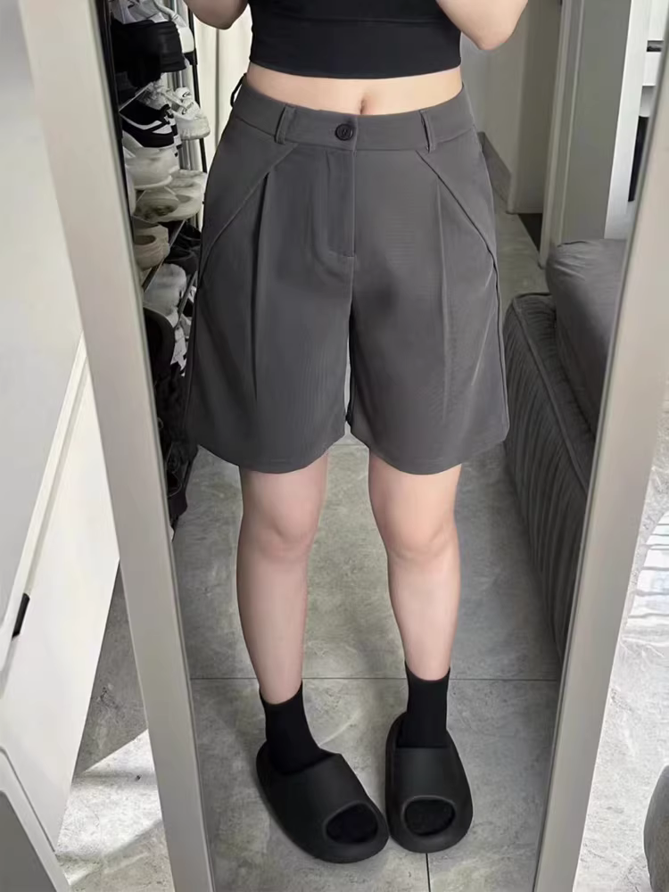 Quần short dáng quả lê dành cho nữ, kiểu dáng mỏng mùa hè, cỡ lớn, lưng cao, che hông, mềm mại, tôn dáng, quần ống rộng dài vừa phải, phong cách giản dị