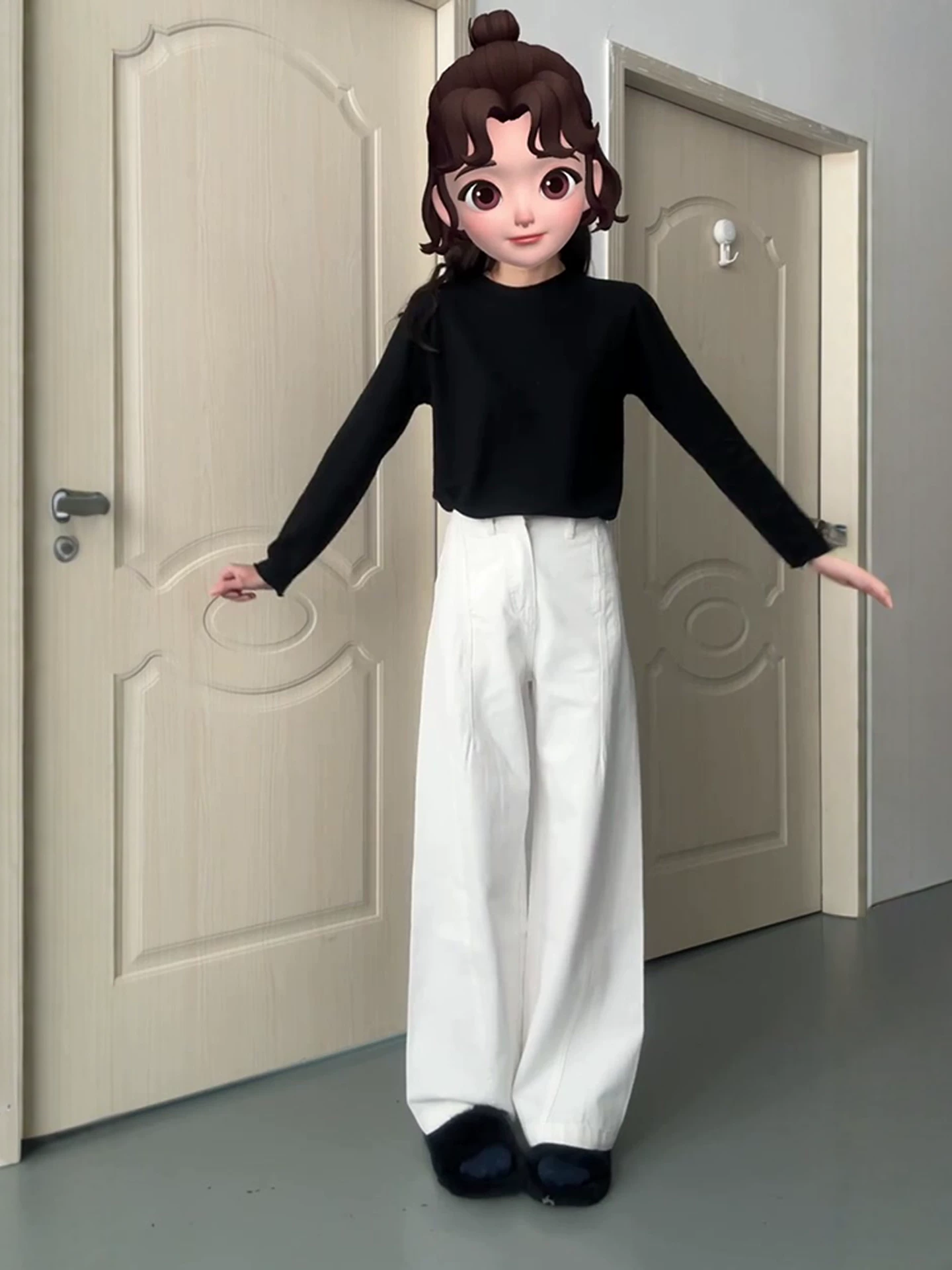 Quần jeans nữ vạt cong màu trắng, thu đông 2025, size lớn, cạp cao, dáng rộng, tôn dáng, quần ống rộng dáng sickle.