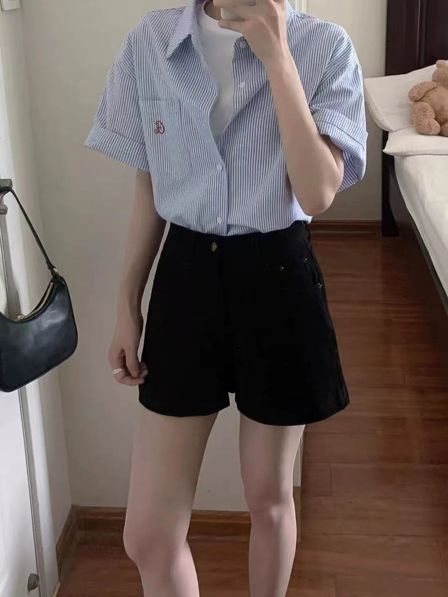 Quần short denim đen nữ mùa hè 2025, size lớn, cạp cao, co giãn, tôn dáng, kiểu dáng chữ A, quần short ngắn