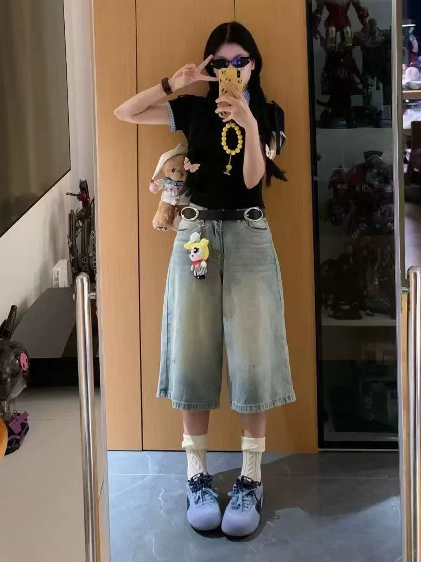 Quần jean ống đứng màu sáng cổ điển dành cho nữ, phong cách mùa hè mới, cỡ lớn, lưng cao, dáng rộng, dáng rộng, quần ống rộng.