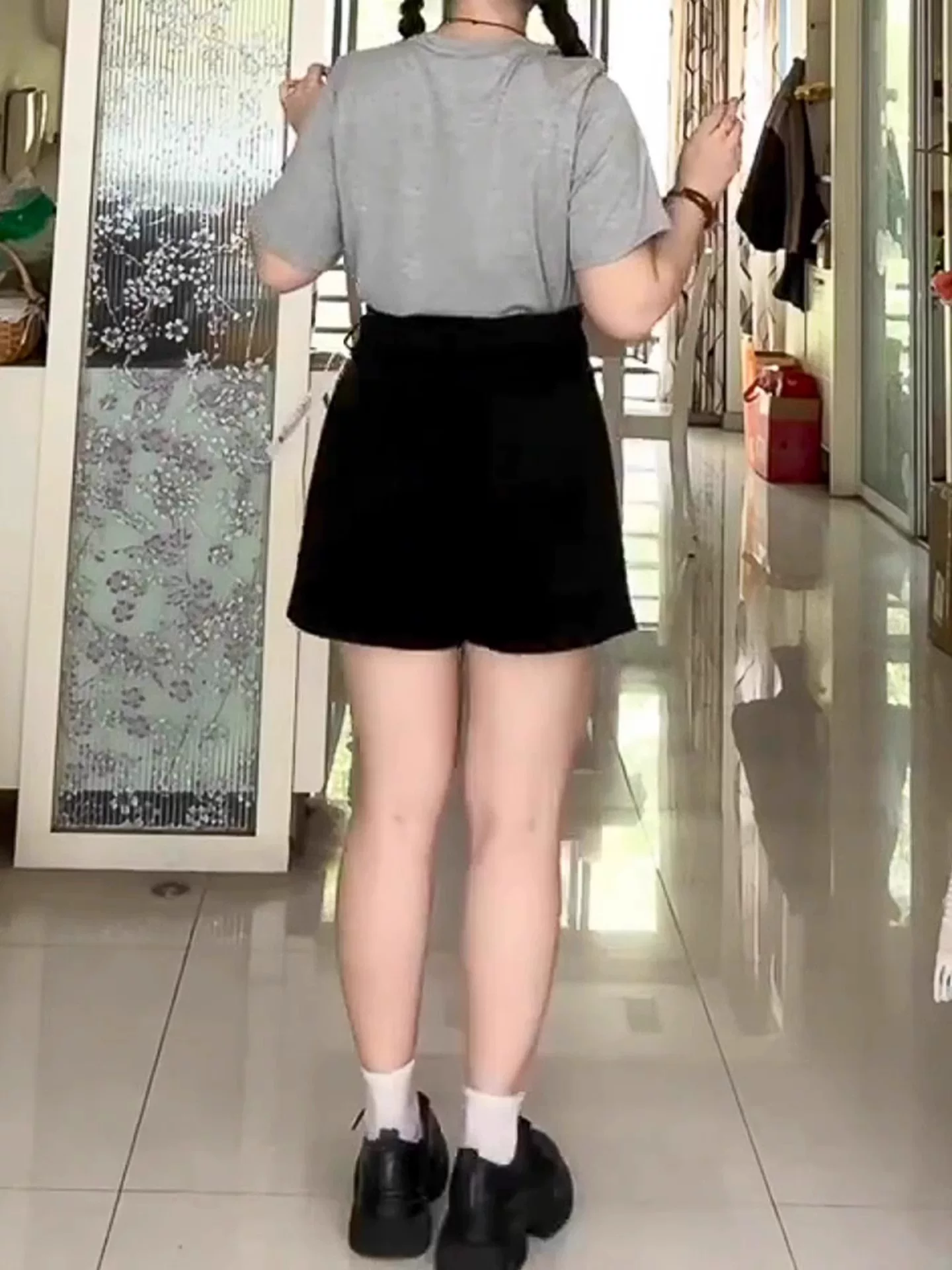 Thích hợp cho phụ nữ có hông và đùi dày, quần short denim cho mùa hè, cỡ lớn, cạp cao, co giãn, che bụng, giảm béo, quần ống rộng dáng chữ A.