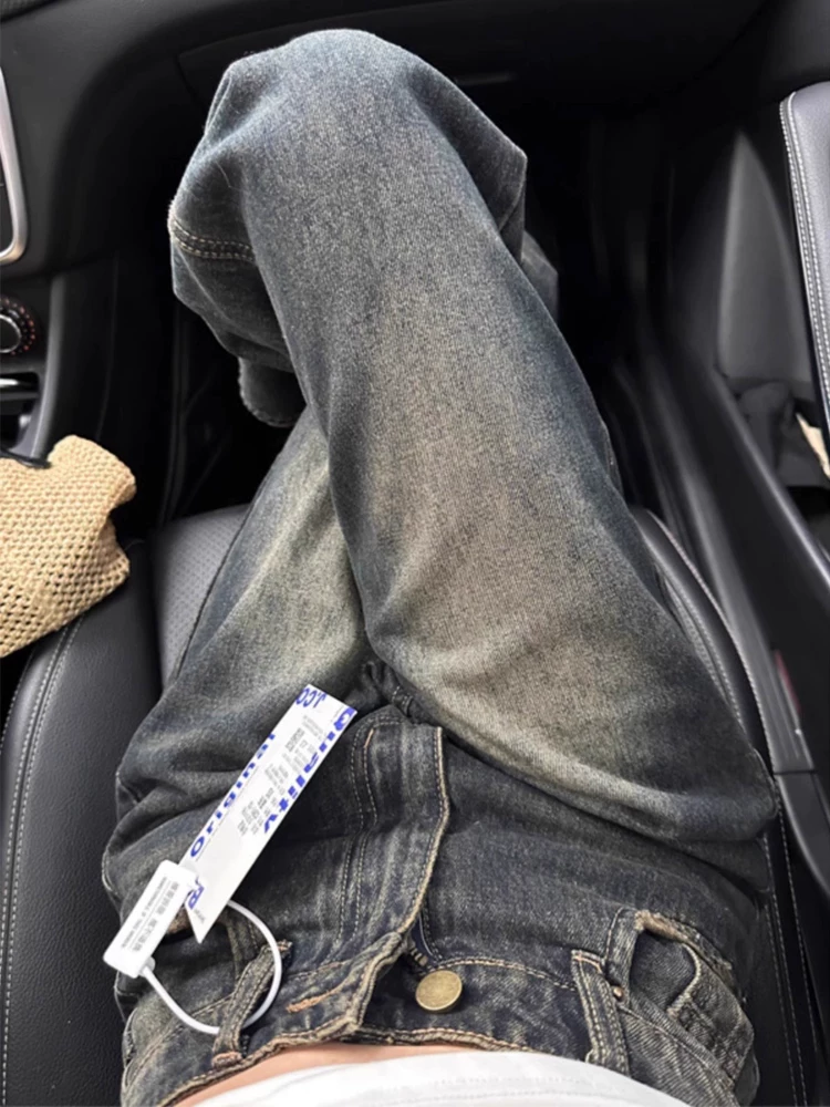 Quần jean ống đứng dáng quả lê hơi loe dành cho nữ, đầu thu, size lớn, lưng cao, rộng rãi, tôn dáng, không bó sát, quần ống rộng