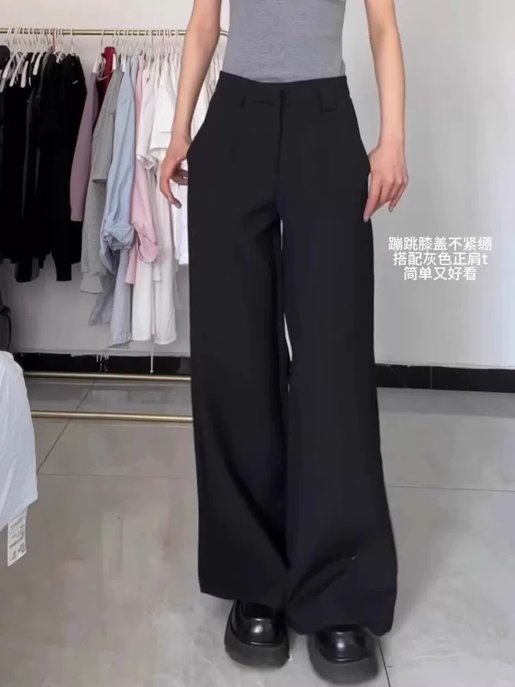 Quần âu nữ xuân 2025 size lớn cạp cao che hông dáng suôn tôn dáng quả lê quần ống rộng