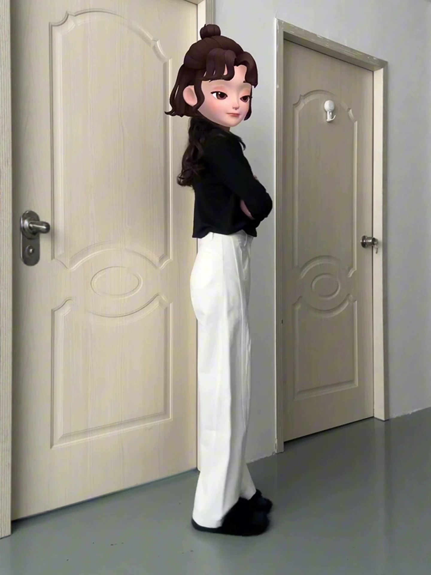 Quần jeans nữ vạt cong màu trắng, thu đông 2025, size lớn, cạp cao, dáng rộng, tôn dáng, quần ống rộng dáng sickle.