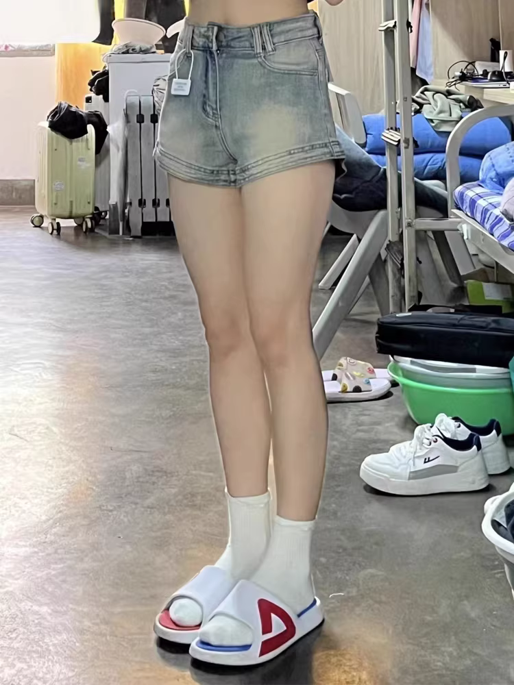 Quần short denim dáng lê dành cho nữ, size lớn mùa hè, dáng nhỏ nhắn, cạp cao, co giãn, tôn dáng, quần short chữ A gợi cảm