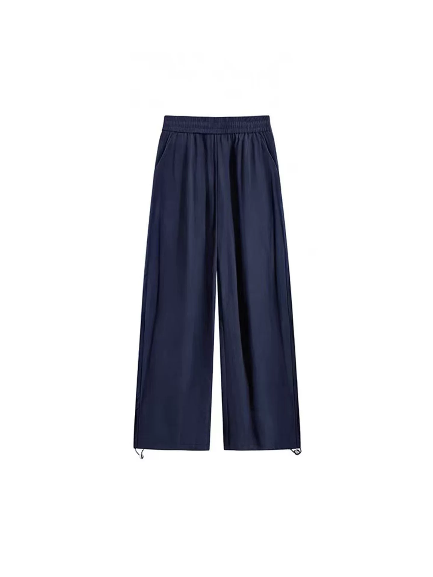 Quần cargo nhanh khô màu xanh hải quân dành cho nữ, cỡ lớn mùa hè, phong cách đầu thu, cạp cao, tôn dáng, quần ống rộng thường ngày dành cho người nhỏ nhắn.