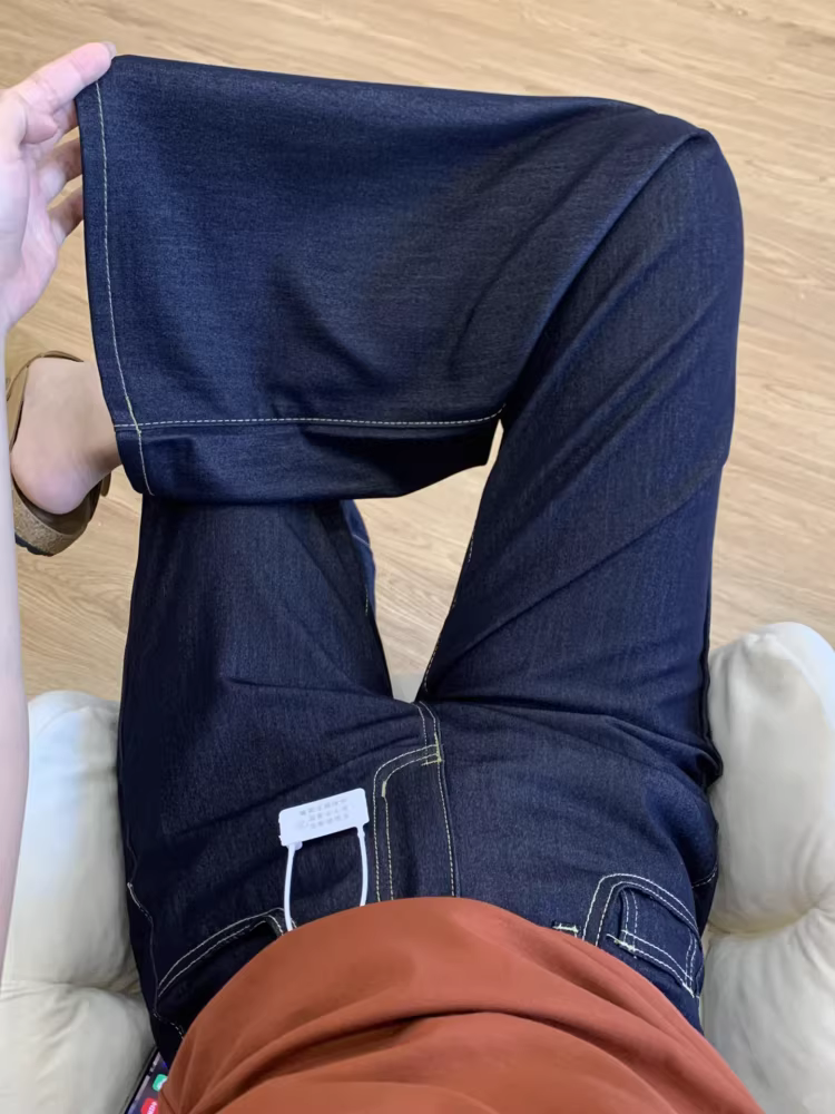 Quần jean ống loe bằng vải lụa mát mẻ dành cho nữ, kiểu dáng mỏng mùa hè, cỡ lớn, lưng cao, dáng suôn, giảm béo, quần ống loe không bó sát