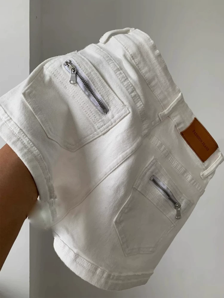 Quần short denim trắng dành cho nữ, mùa hè, cỡ lớn, lưng cao, co giãn, giảm béo, dáng quả lê, quần ống rộng chữ A kiểu hot girl