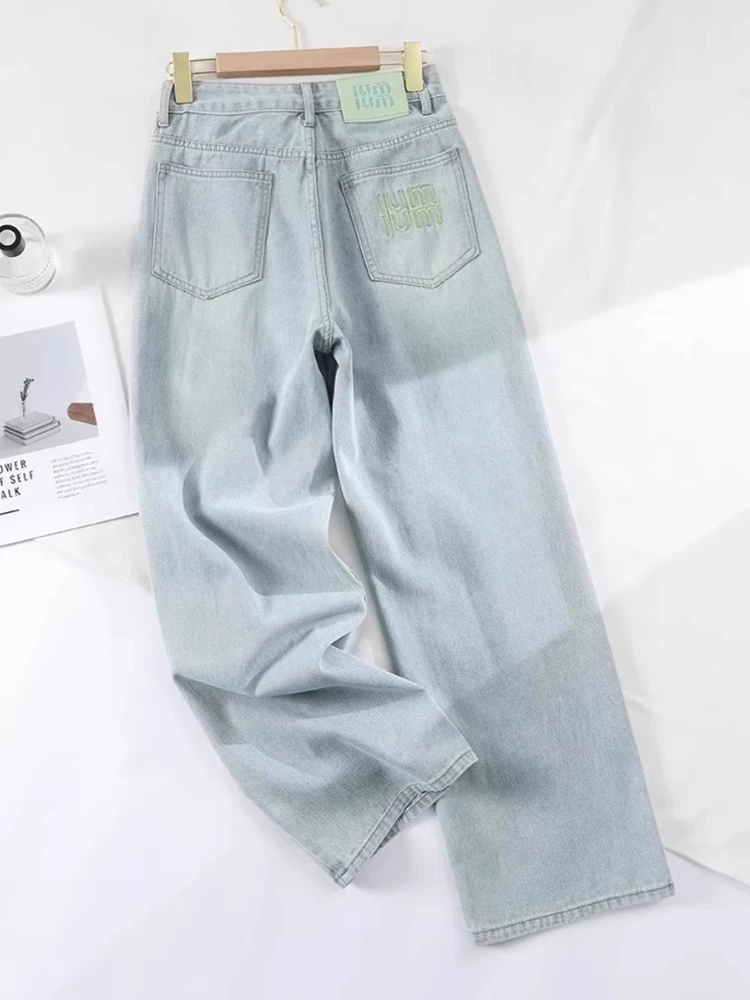 Quần jean Tencel dành cho nữ, kiểu dáng mỏng mùa hè, cỡ lớn, lưng cao, mềm mại, tôn dáng, dành cho người có thân hình quả lê, quần ống rộng dài chạm sàn chất liệu lụa đá