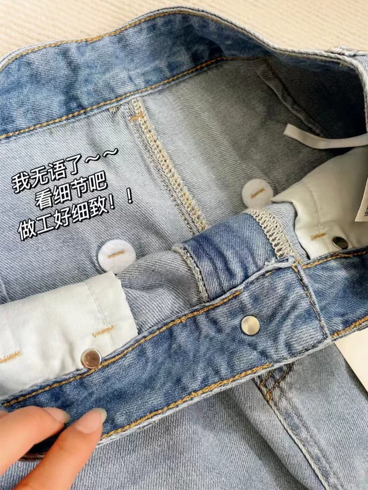 Quần jean Tencel màu xanh nhạt dành cho nữ, kiểu dáng mỏng mùa hè, cỡ lớn, lưng cao, dáng rộng, mềm mại, tôn dáng, quần ống rộng chất liệu lụa đá.