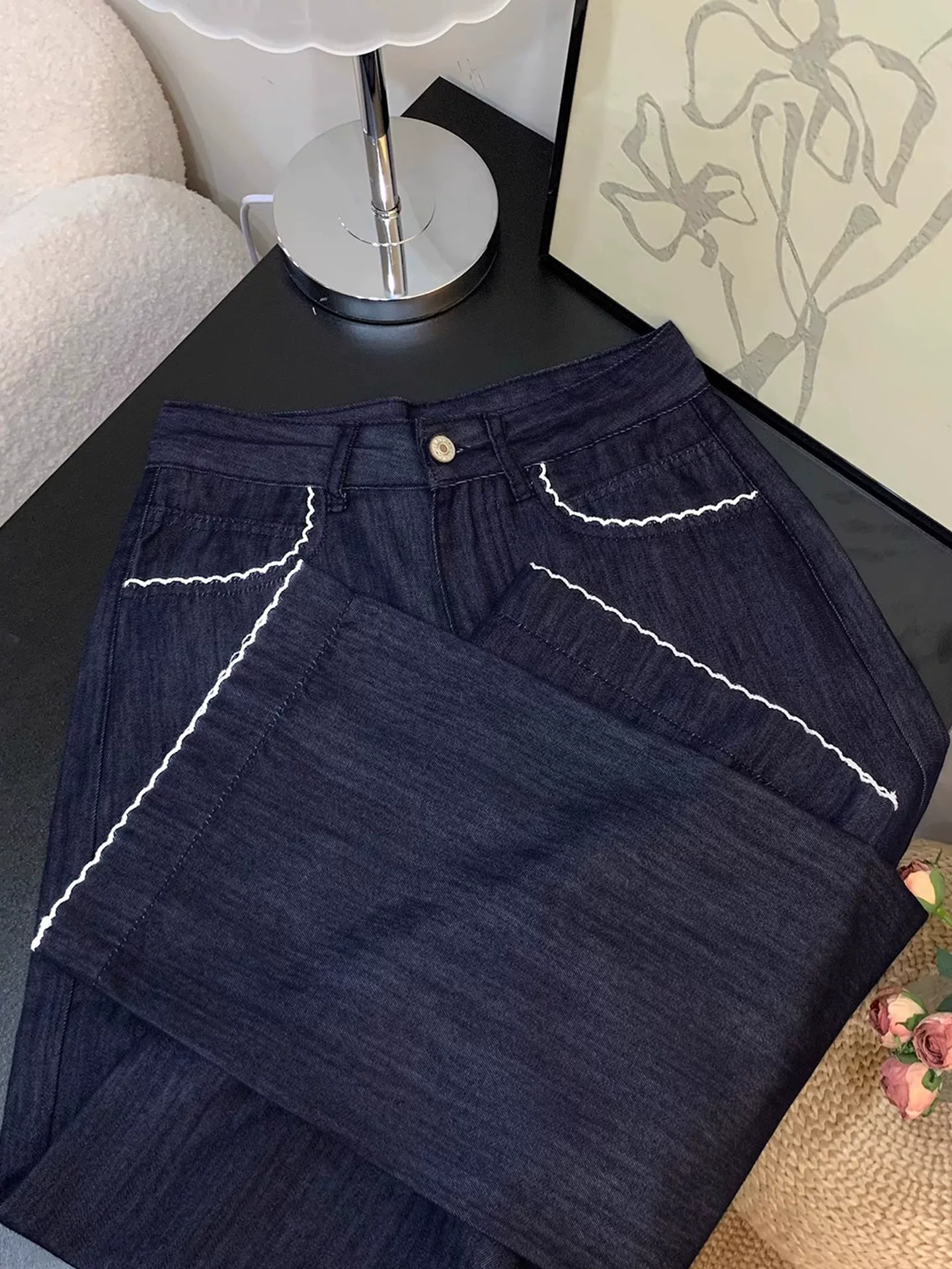 Quần jean Tencel chống phai màu cho nữ, size lớn mùa hè, lưng cao, dáng rộng, mềm mại, tôn dáng, dành cho người có thân hình quả lê, quần ống rộng