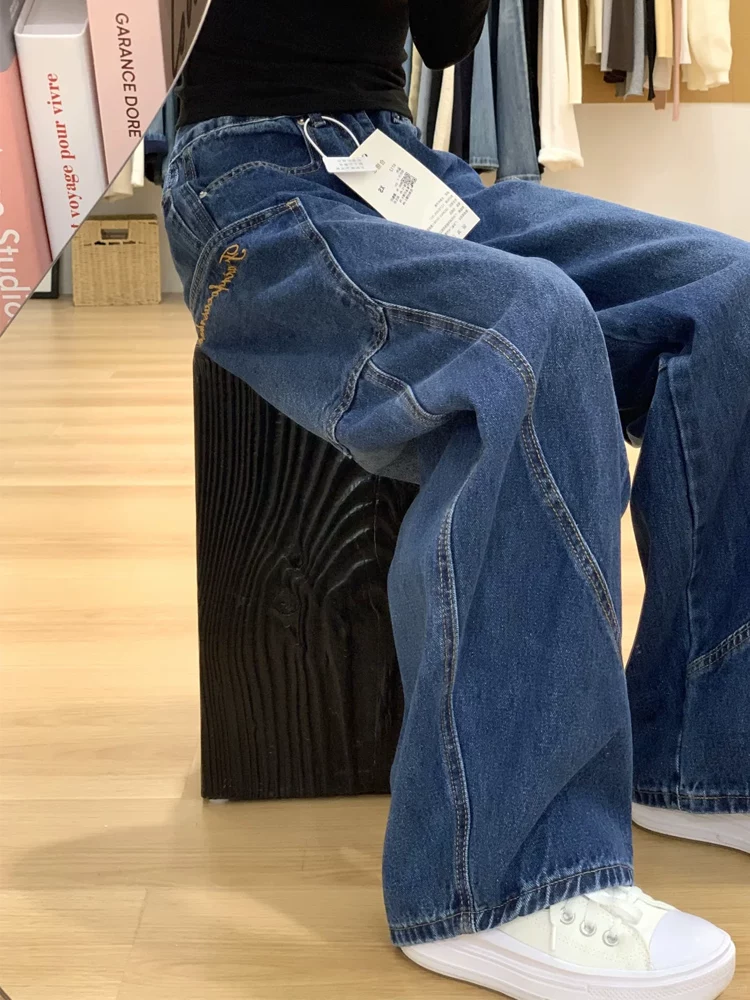 Quần jeans dáng scimitar vintage nữ xuân 2025, size lớn, cạp cao, rộng rãi, tôn dáng, ống rộng, dài chạm sàn