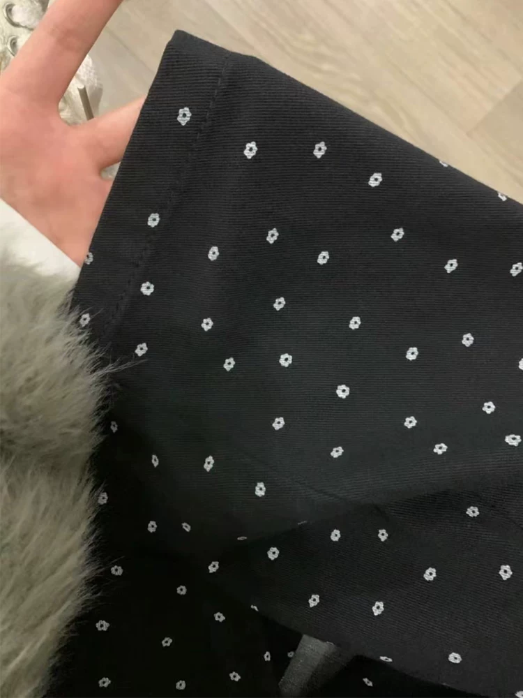 Quần jean ống đứng họa tiết chấm bi màu đen dành cho nữ, cỡ lớn, phong cách mới mùa xuân, lưng cao, dáng rộng, quần ống rộng giảm béo