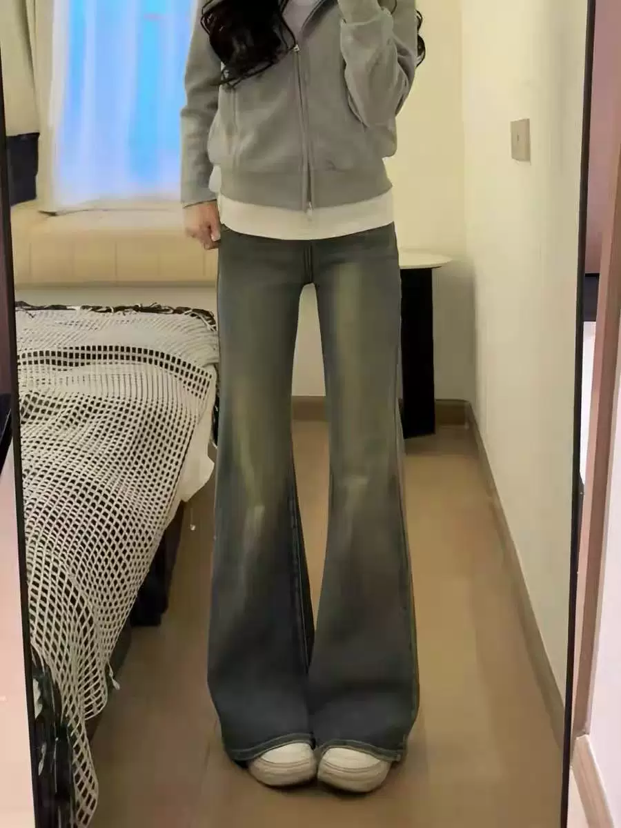 Quần jean ống loe nữ, thu đông, lót lông cừu, size lớn, cạp cao, co giãn, che hông, tôn dáng, kiểu bootcut