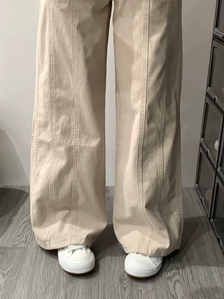 Quần jeans ống đứng màu mơ dành cho nữ, thu đông 2025, size lớn, cạp cao, rộng rãi, che hông, tôn dáng, quần cargo ống rộng