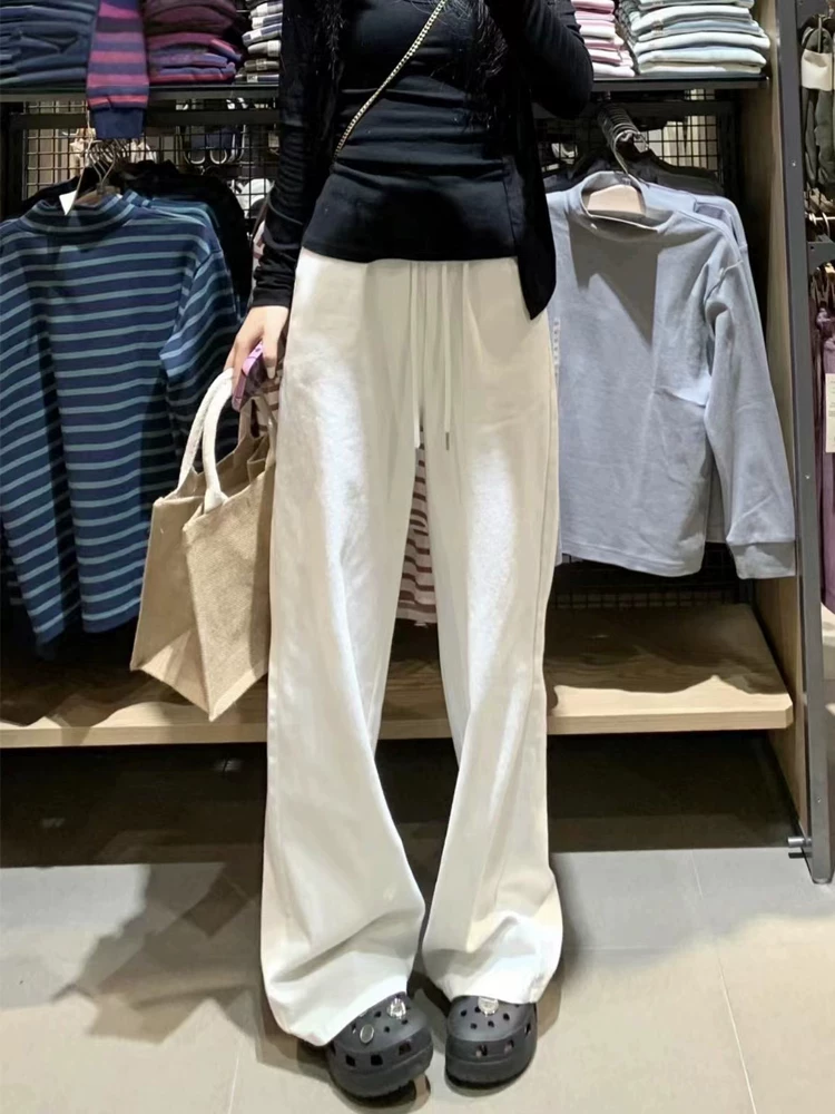 Quần âu dáng lê màu trắng dành cho nữ, kiểu dáng mỏng mùa hè, cỡ lớn, lưng cao, dáng rộng, mềm mại, tôn dáng, quần thể thao ống rộng.