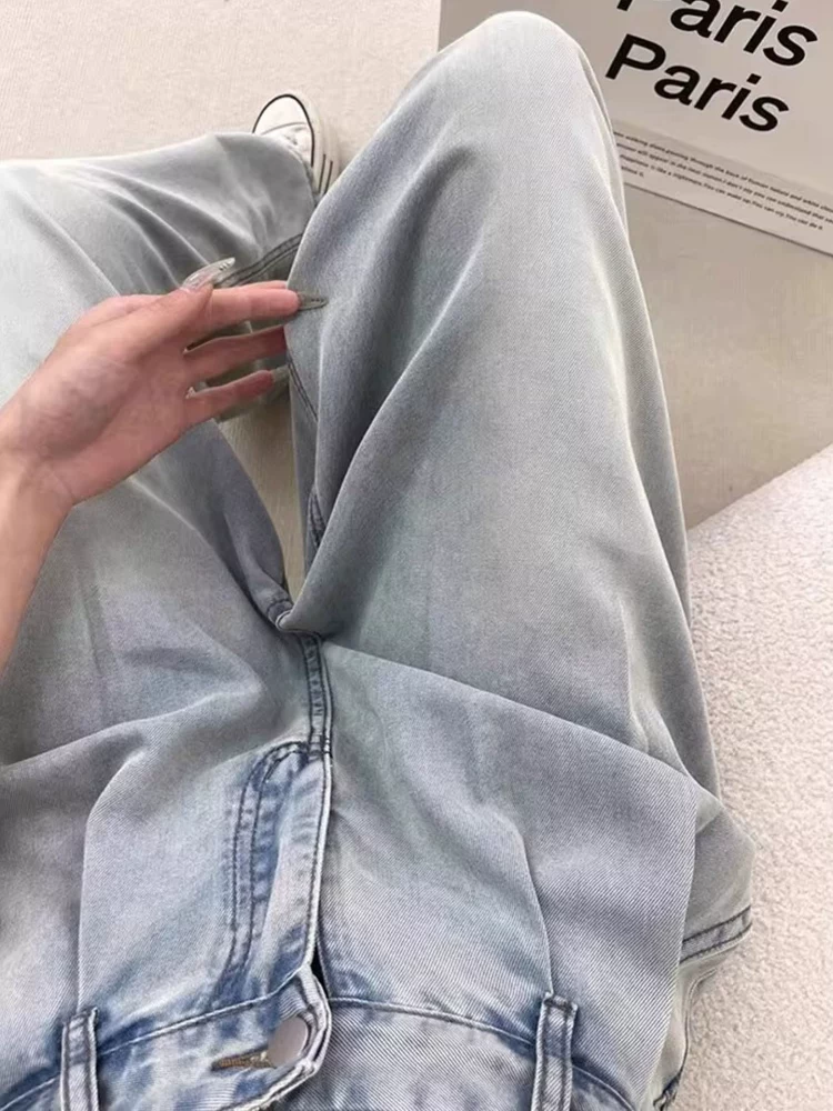 Quần jean ống rộng bằng vải lụa băng dành cho nữ, kiểu dáng mỏng mùa hè, cỡ lớn, lưng cao, dáng rộng, mềm mại, tôn dáng, quần dài bằng vải Tencel