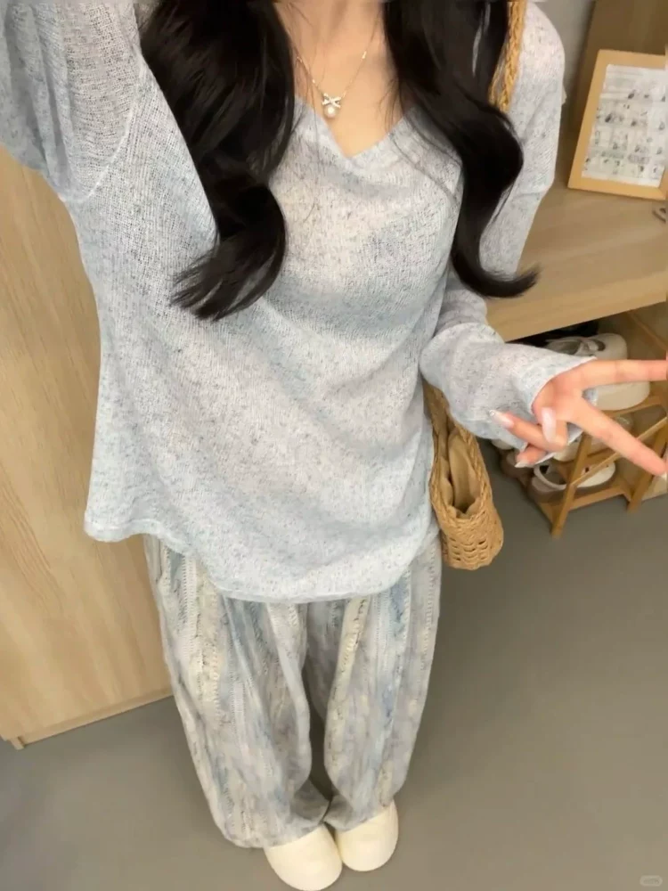 Quần ống rộng thụng kiểu tie-dye, dành cho nữ, mùa hè 2025, size lớn, cạp cao, chất liệu mềm mại, tôn dáng, mát lạnh như lụa đá