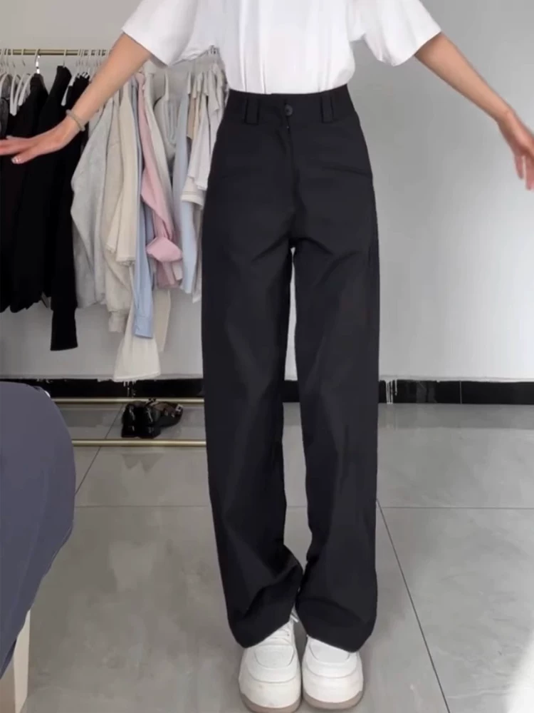 Quần cargo ống thẳng kiểu Mỹ dành cho nữ có thân hình hình quả lê, phong cách đầu xuân, cỡ lớn, lưng cao, dáng rộng, dáng suôn, quần thường ngày giúp thon gọn