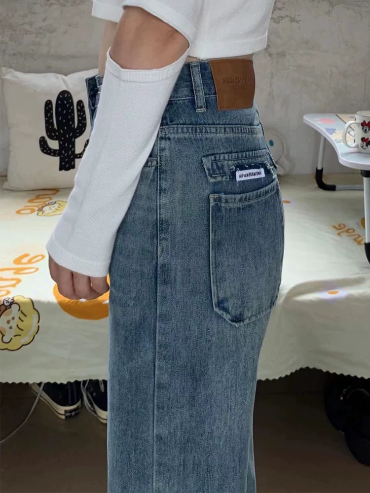 Quần jean ống thẳng dáng quả lê dành cho nữ, kiểu dáng thu sớm cỡ lớn, cạp cao, dáng rộng, che hông, quần ống rộng giúp thon gọn.