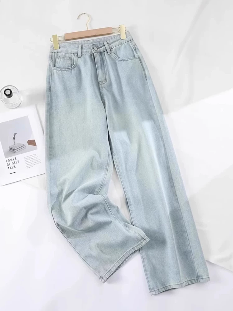 Quần jean Tencel dành cho nữ, kiểu dáng mỏng mùa hè, cỡ lớn, lưng cao, mềm mại, tôn dáng, dành cho người có thân hình quả lê, quần ống rộng dài chạm sàn chất liệu lụa đá