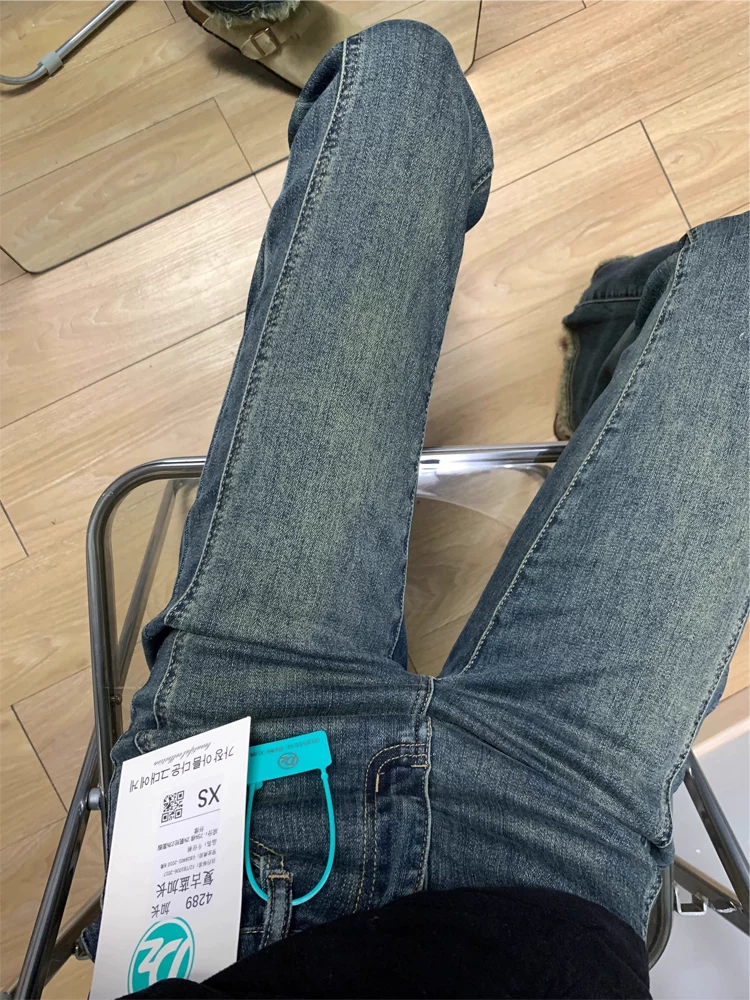 Quần jean ống loe viền thô dành cho nữ, mùa thu đông, cỡ lớn, lót lông cừu, dày dặn, quần ống loe cạp cao tôn dáng thời trang