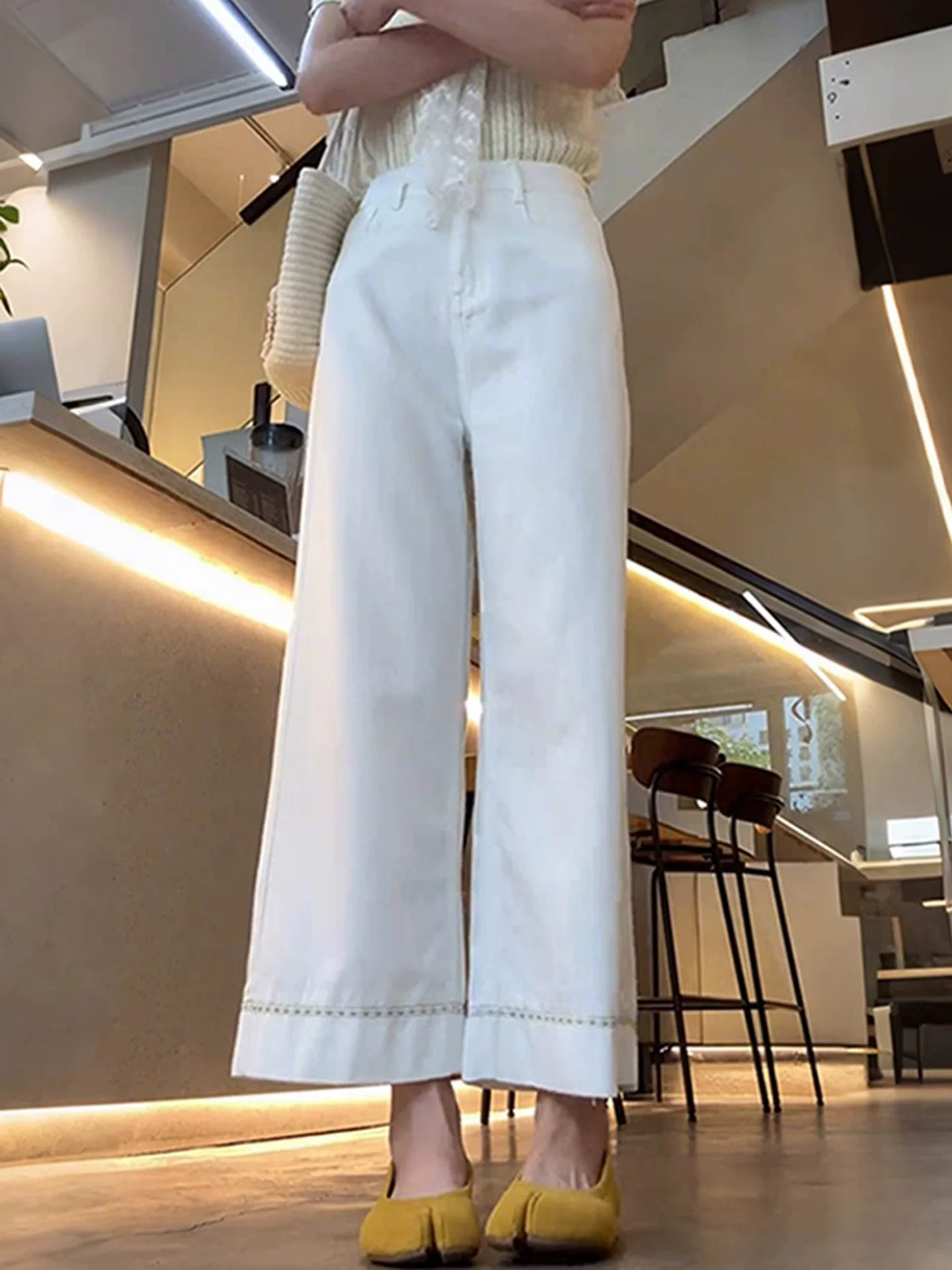 Quần jean Tencel màu trắng dành cho nữ, kiểu dáng mỏng mùa hè, cỡ lớn, lưng cao, dáng rộng, suôn mềm, quần ống rộng giúp thon gọn.