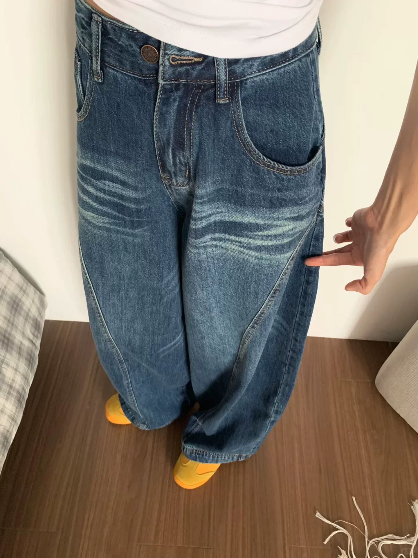 Quần jean ống rộng kiểu Mỹ cổ điển dành cho nữ, phong cách mùa hè mới, cỡ lớn, lưng cao, dáng rộng, thon gọn, dáng quả lê, quần hình lưỡi kiếm.